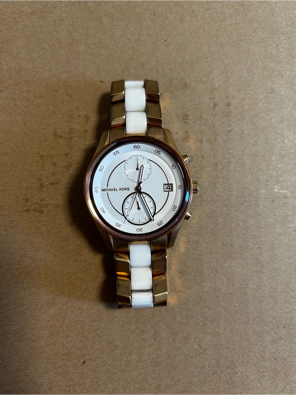 Michael Kors Rose Gold and White Link Chronograph Watch